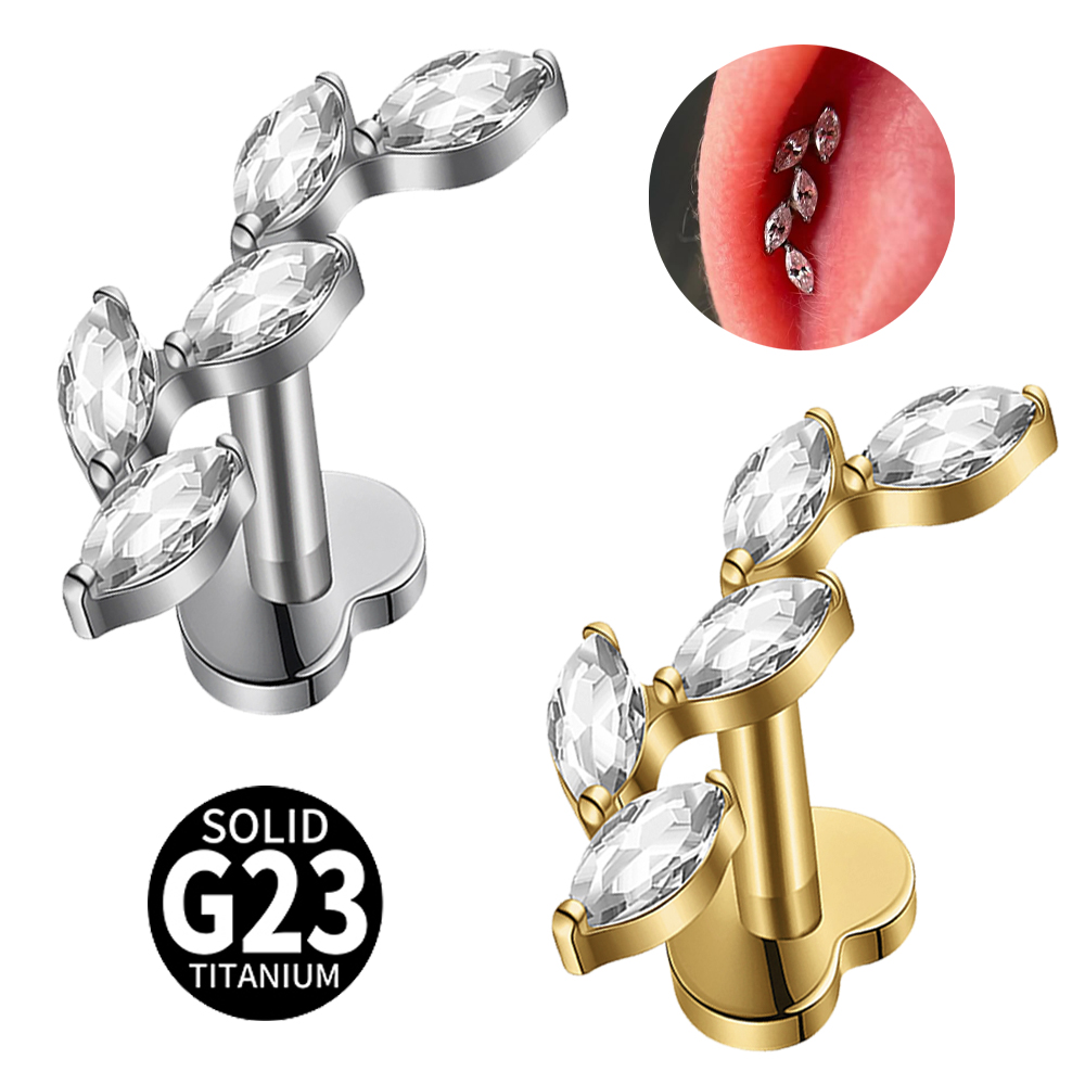 Cluster Stud Ear - 16G G23 Titanium Five Marquise Zircon