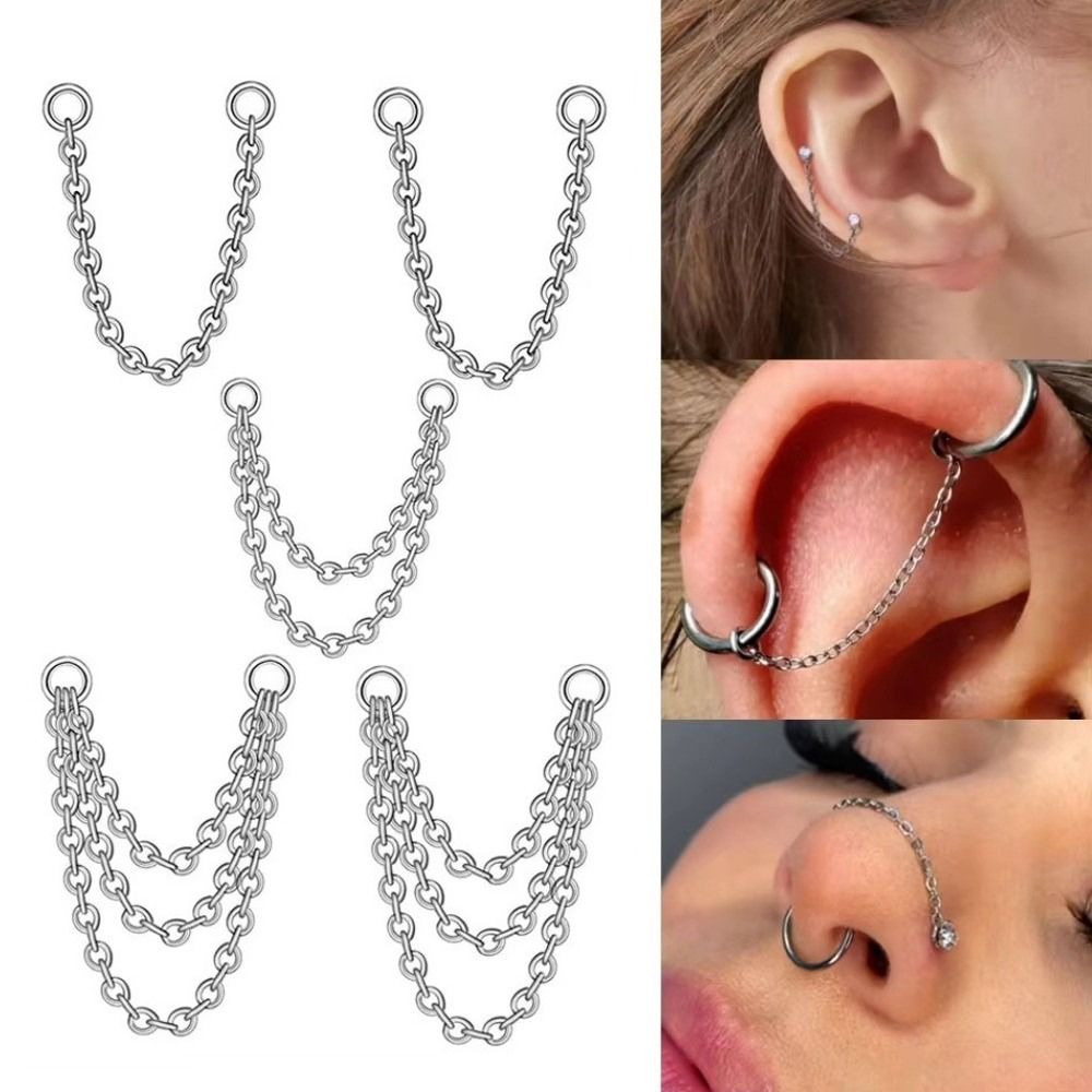 Body Jewelry And Piercing - Titanium Nose Chain Three Layer Chain