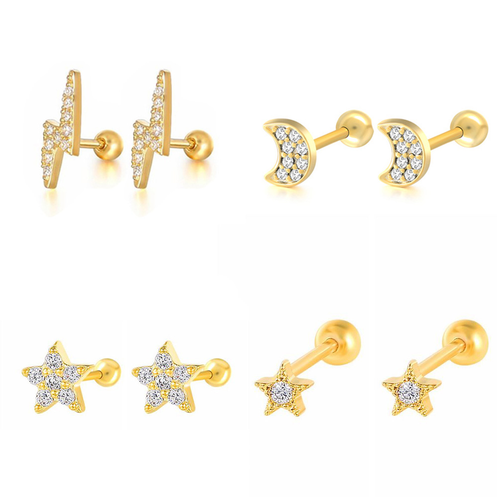 Body Jewelry Cartilage Earrings - 1PC Star Moon Lightning Zircon Gold