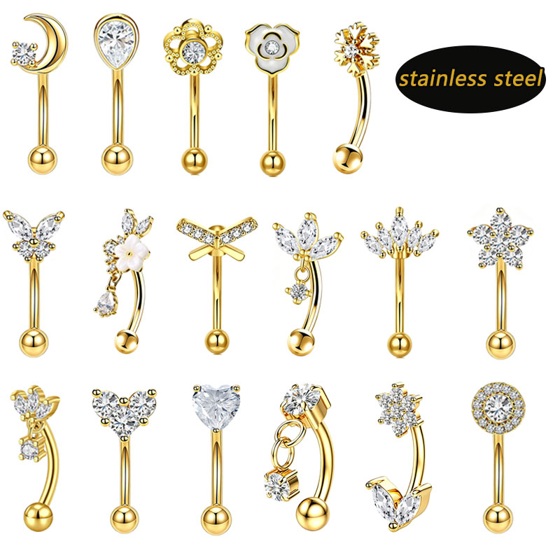 Eyebrow Curved Barbell - 1pcs/lotStainless Steel ButterflyCZ Curved Barbell Eyebrow