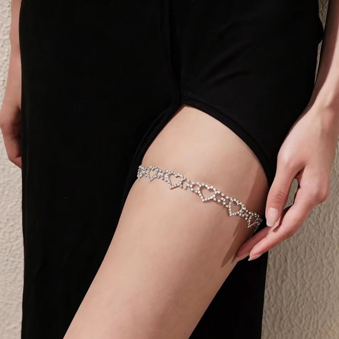Body Jewelry Dress - Heart Leg Chain Rhinestone Chain Black