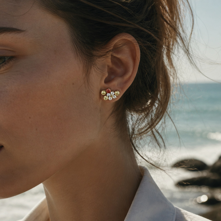 Cluster Stud Ear - Stainless Steel Zircon Stud Earrings for