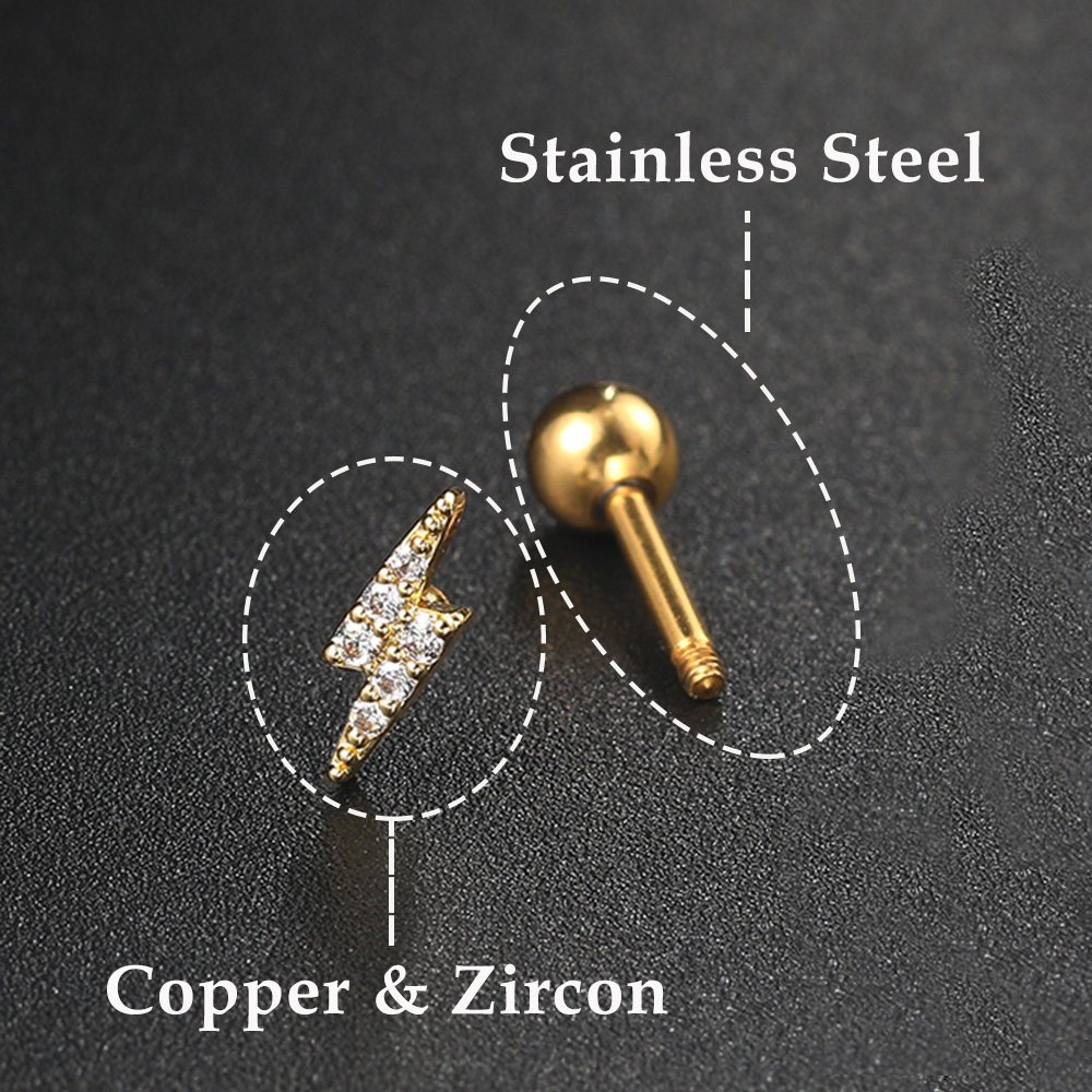 1PC Star Moon Lightning Zircon - Body Jewelry Cartilage Earrings review and price