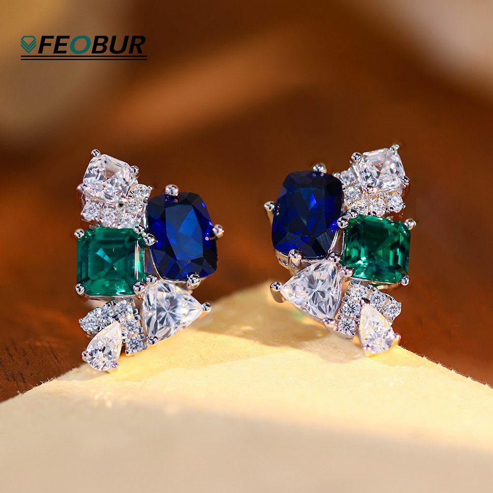 3.2cttw Lab Sapphire Emerald H - Cluster Stud Ear review and price