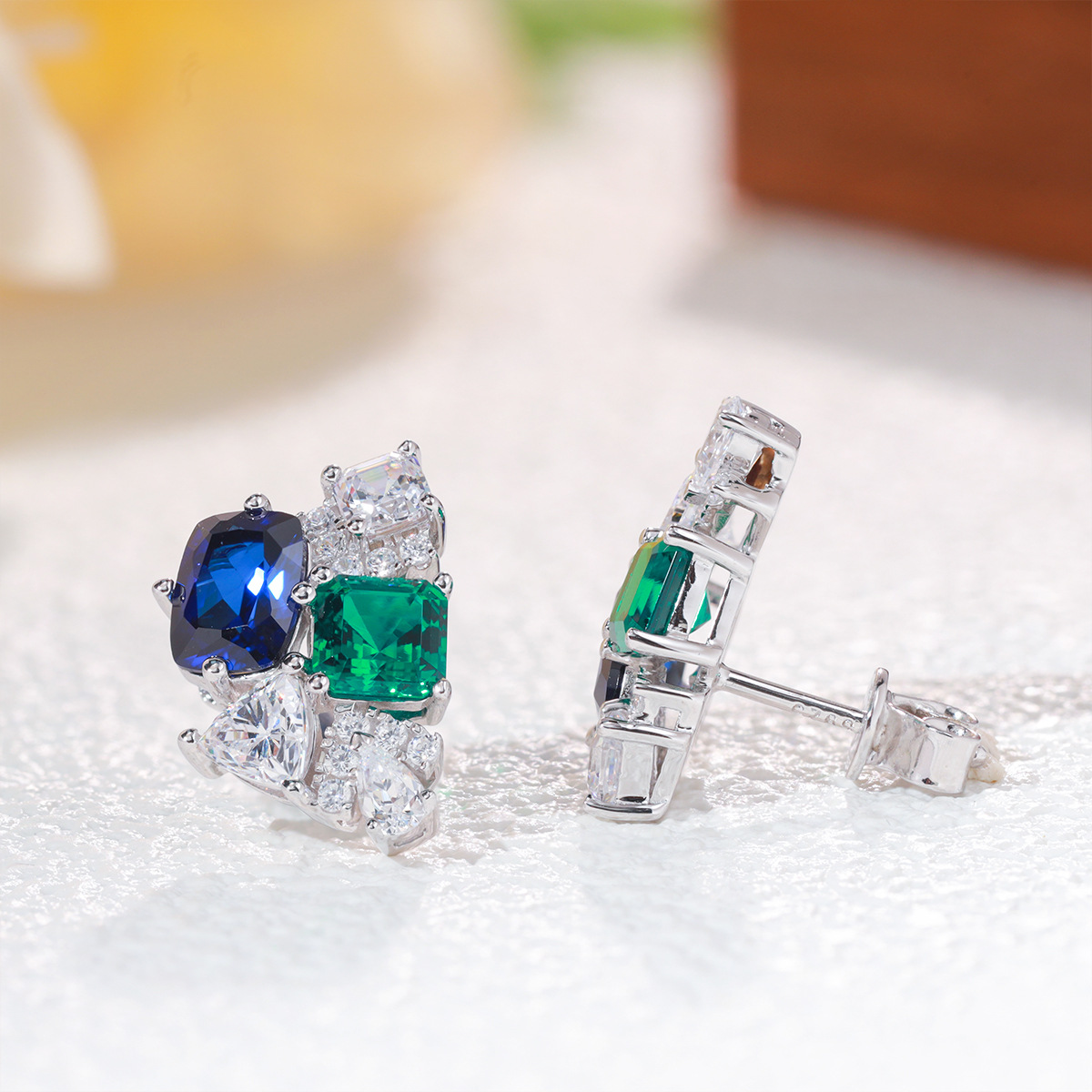 3.2cttw Lab Sapphire Emerald H - Cluster Stud Ear review and price