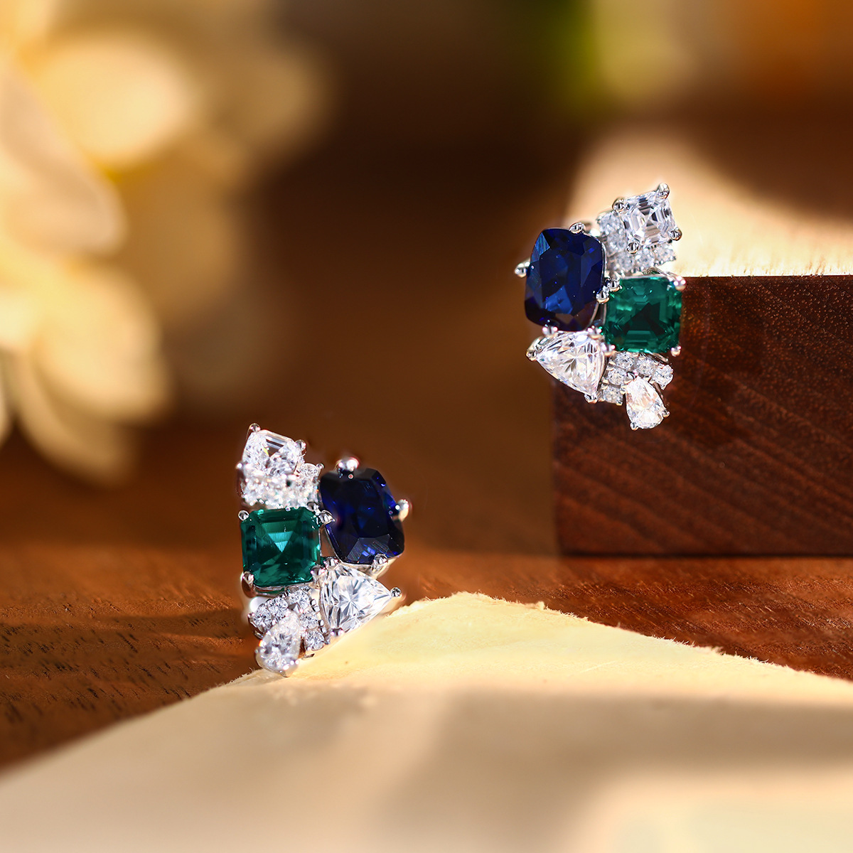 3.2cttw Lab Sapphire Emerald H - Cluster Stud Ear review and price