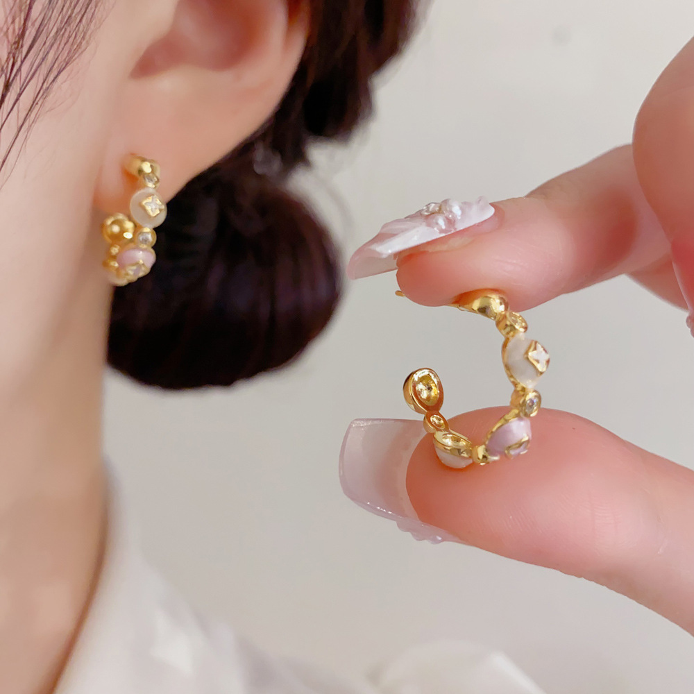 Enameled Floral Cluster Half H - Cluster Stud Ear review and price