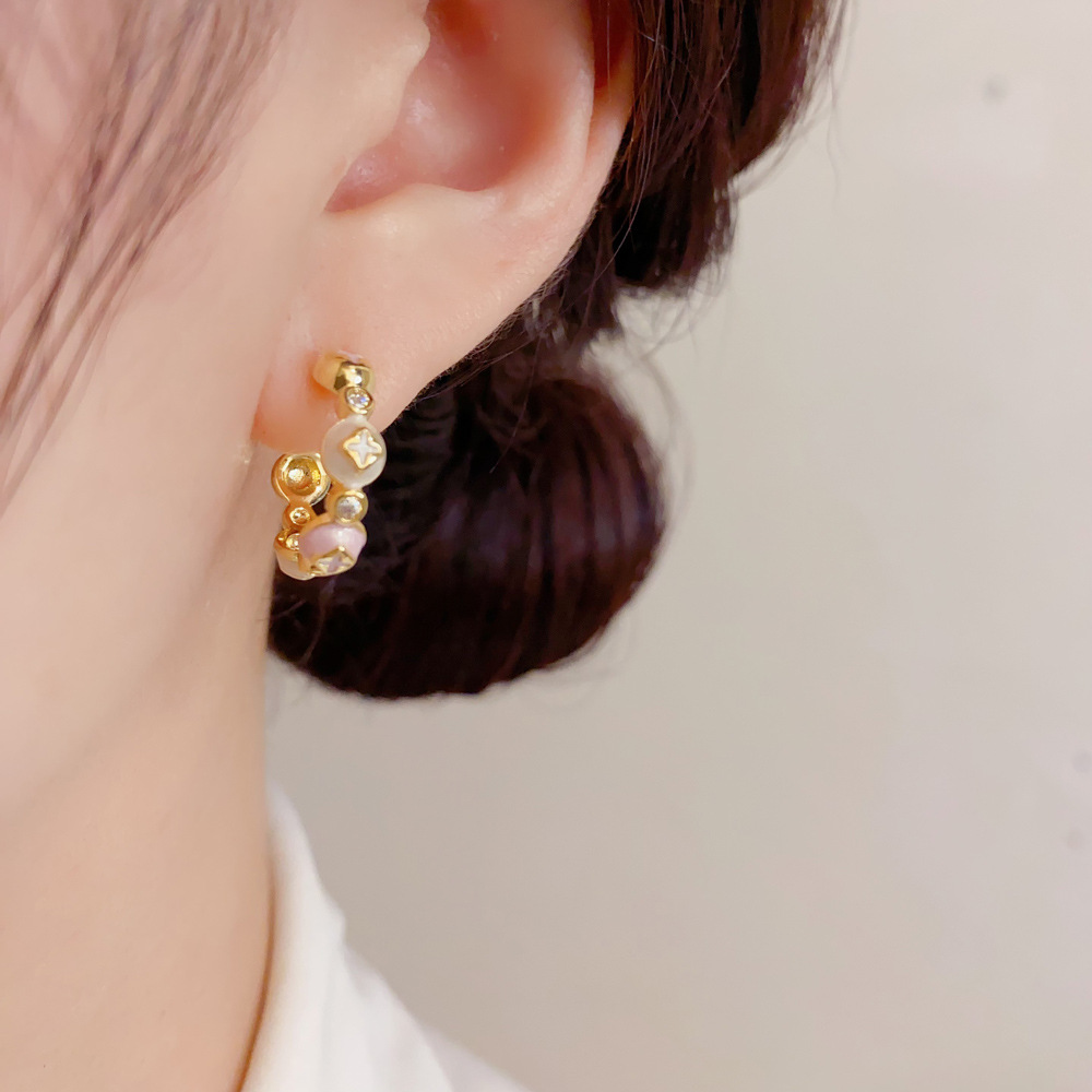 Enameled Floral Cluster Half H - Cluster Stud Ear review and price