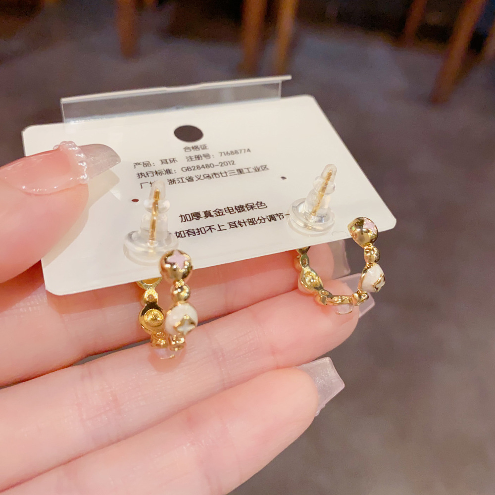 Enameled Floral Cluster Half H - Cluster Stud Ear review and price