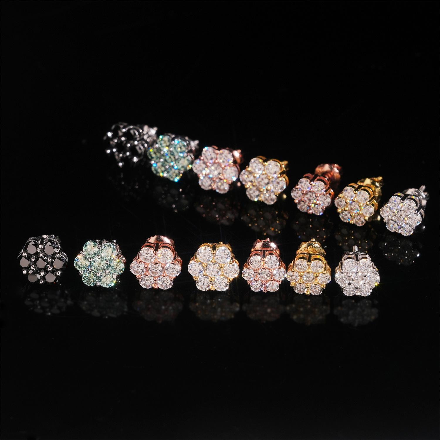 925 Silver Multi-Color Moissan - Cluster Stud Ear review and price