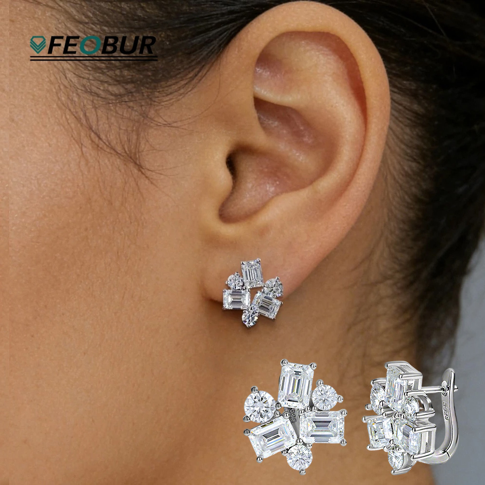 8.2cttw Baguette and Round Moi - Cluster Stud Ear review and price