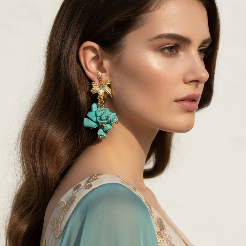 Vintage Gold Plated Leaf Dangl - Cluster Stud Ear review and price